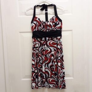 Speechless Y2K Babydoll Halter Dress Mini Red Black Large Abstract Ruched Retro